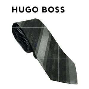 Boss By Hugo Boss Dark Grey Diagonal Striped Silk Tie